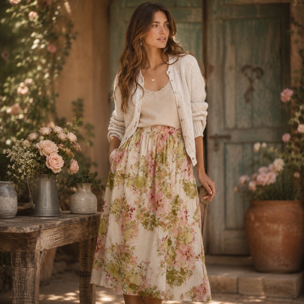 Calypso St Barth Floral Maxi Skirt Womens Size S Pink Green Pastel Cottagecore
